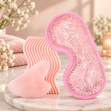 Gua Sha en quartz rose + Masque yeux chaud/froid