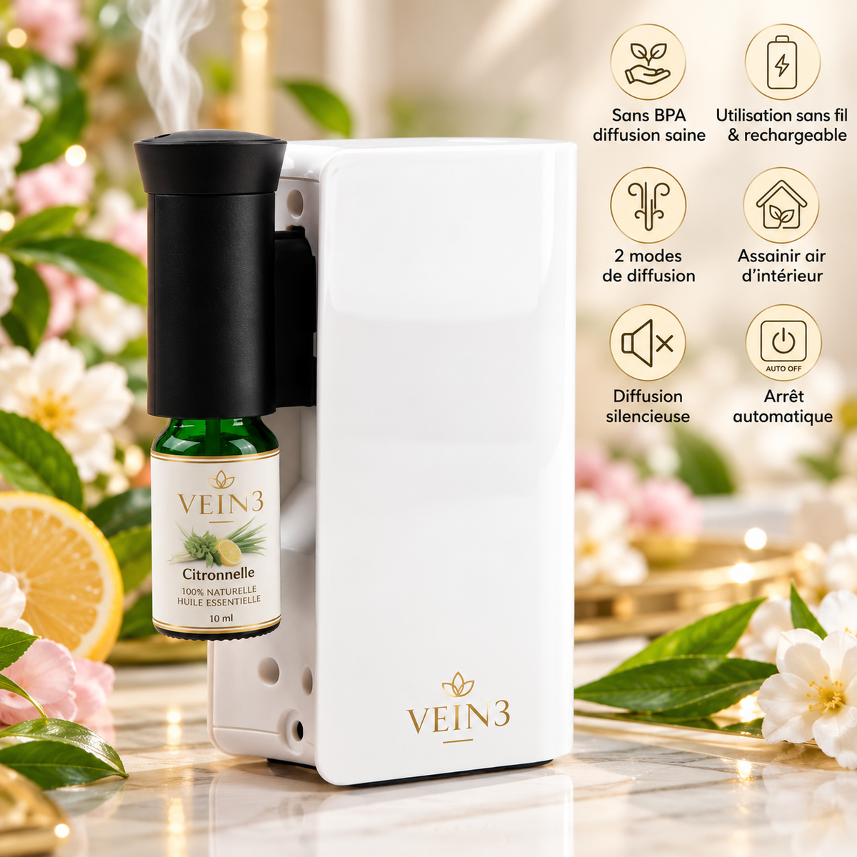 Diffuseur Sans Fil avec Batterie Rechargeable Mobysens Blanc