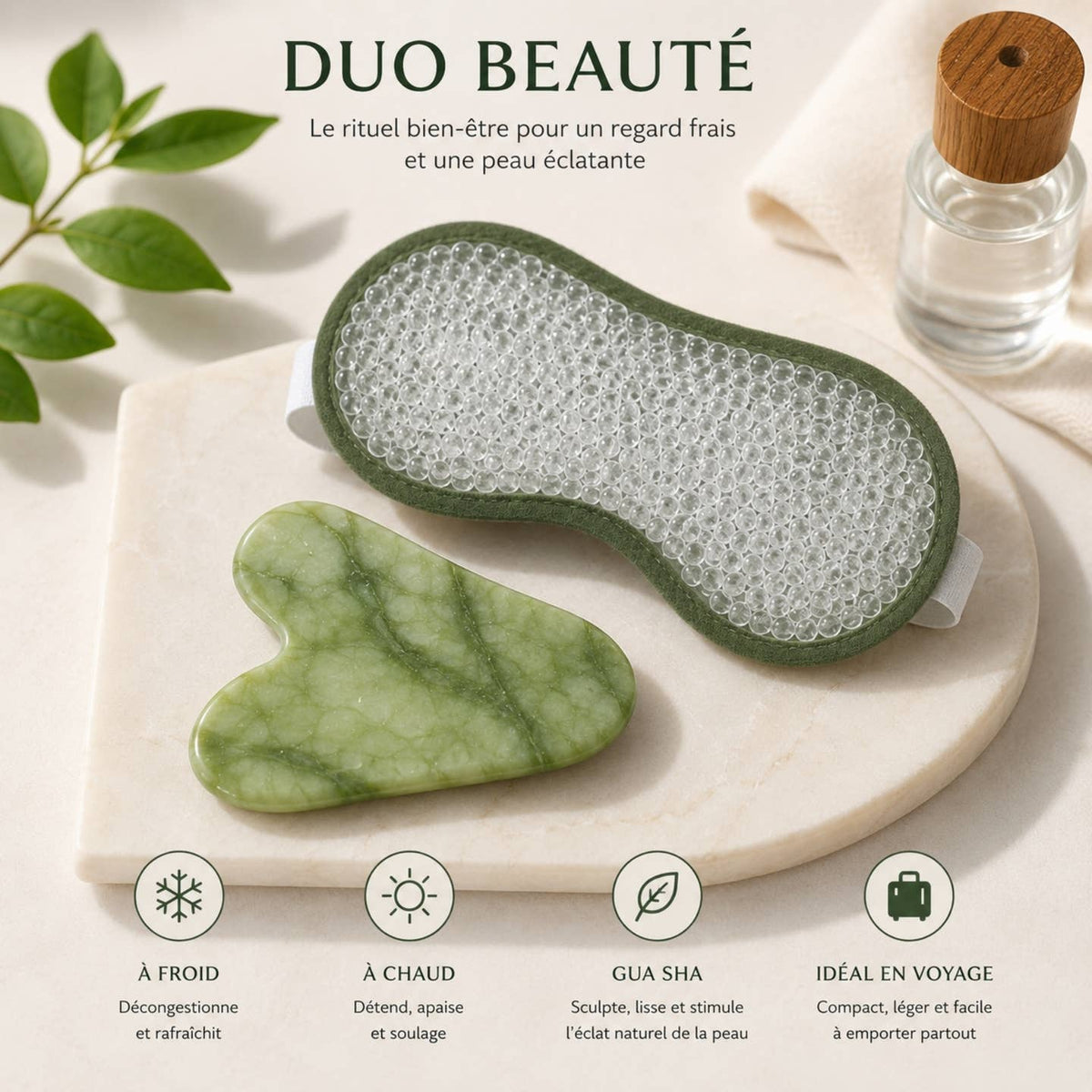 Kit Gua Sha Jade Vert + Masque de relaxation chaud/froid