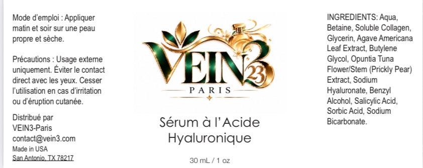 Sérum à l’Acide Hyaluronique VEIN3 – Hydratation & Souplesse