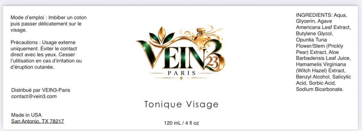 Tonique Visage VEIN3 – Fraîcheur, Hydratation & Pureté